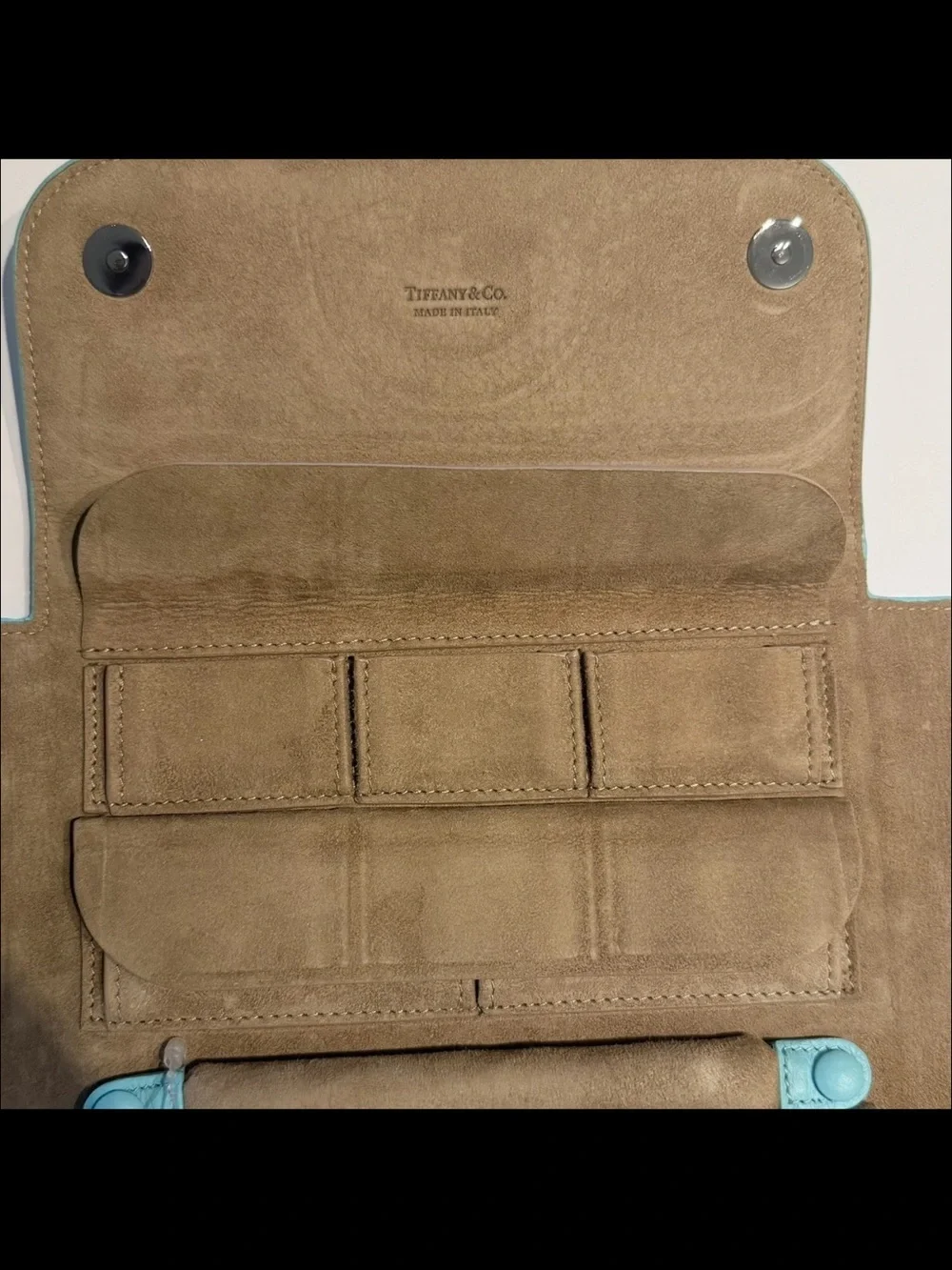 Tiffany & Co. Tiffany Blue Grain Leather Fold-Out Jewelry Case Travel Organizer